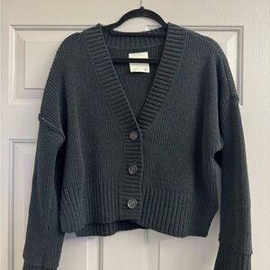 Dark Green Ribbed Women's Cardigan Sweater